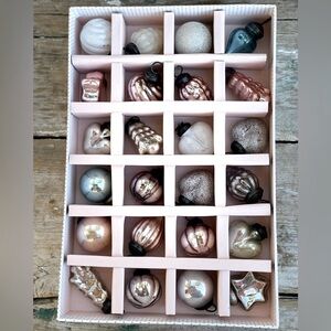 Cupcakes & cashmere 24 kugel style Christmas holiday glass ornaments pink silver